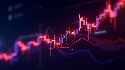 Naklejka premium Digital Financial Trading Chart with Colorful Candlestick Patterns and Market Analytics Background.