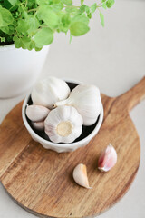 Garlic Cloves and Bulb in ceramic bowl