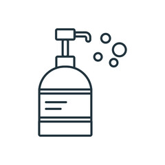 Fototapeta premium A pump bottle with bubbles coming from the spout. Editable stroke. Vector icon illustration