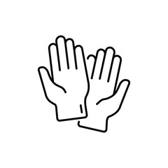 Two protective gloves side by side depicted in a simple black outline. Editable stroke. Vector icon illustration