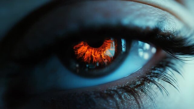 Futuristic bionic eye scanning data with orange iris