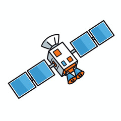 Cartoon Satellite with Solar Panels and Antenna