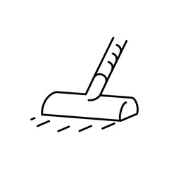 A vacuum cleaner icon is shown in a simple line drawing. Editable stroke. Vector icon illustration