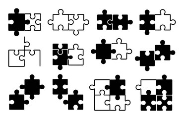 Naklejka premium Collection of Black and White Puzzle Piece Icons