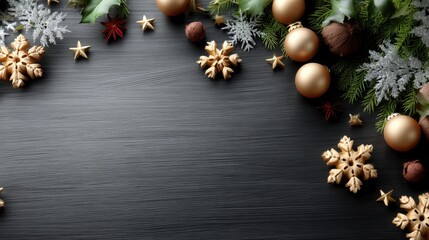 Golden leaves and berries with scattered glitter craft a stylish backdrop, perfect for art projects or celebrations