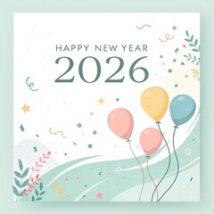 Happy new year 2026 with balloons isolated on white background