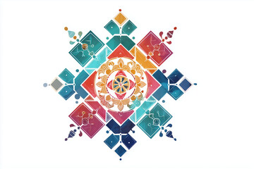 Artistic abstract of nine forms of Goddess Durga with geometric icons.
