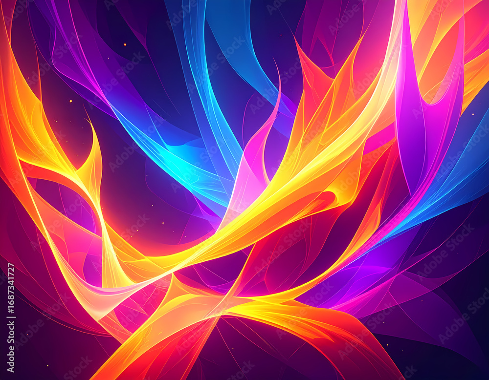 Wall mural vibrant abstract background with colorful, glowing neon light waves. energetic and dynamic pattern f