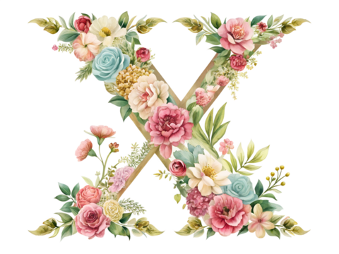 bouquet of roses in X alphabet shape