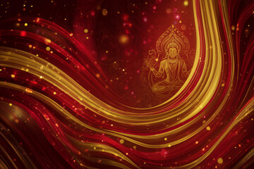  Abstract Navratri visual with red-gold energy flows and goddess silhouette, with text-friendly composition.
