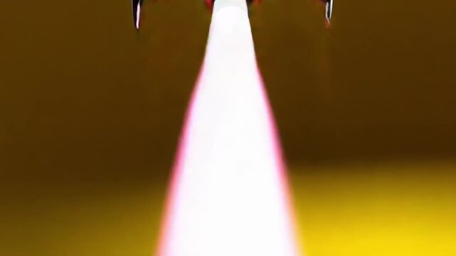 Yellow rocket taking off with white smoke against a bright yellow background.
