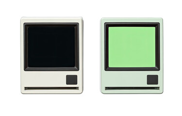 Two vintage computer displays, side-by-side