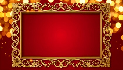 Ornate gold frame on a red background with bokeh