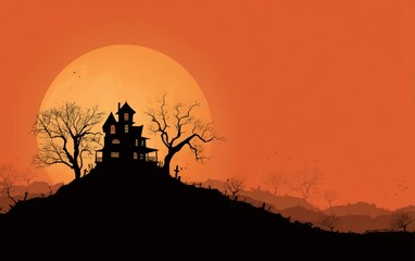 A house is on a hill with a moon in the background