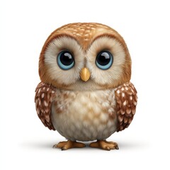 Naklejka premium A cartoon owl with blue eyes and brown and white fur