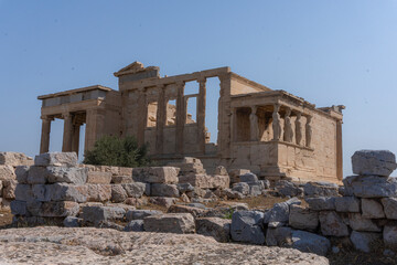 Parthenon on the Acropolis of Athens in Greece, view of the columns and capitals daytime scene