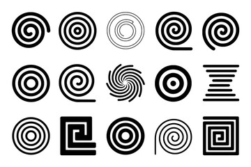 Collection of Black and White Spiral and Geometric Abstract Icons