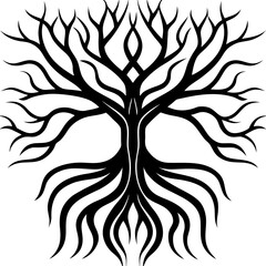 Elegant Tree Roots & Branches Line Art