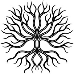 Elegant Tree Roots & Branches Line Art