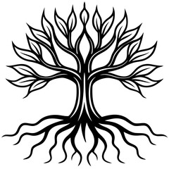 Elegant Tree Roots & Branches Line Art