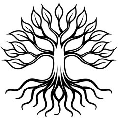 Elegant Tree Roots & Branches Line Art
