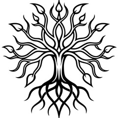 Elegant Tree Roots & Branches Line Art