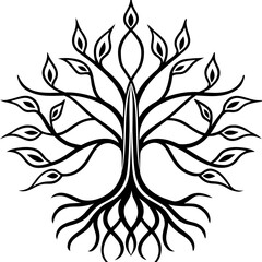 Obraz premium Elegant Tree Roots & Branches Line Art