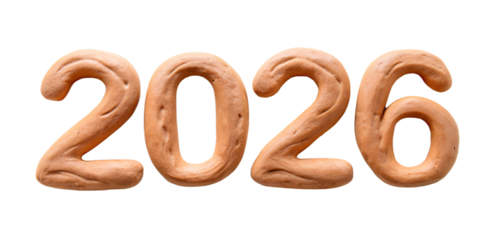 bagels with poppy seeds 2026 text effect isolated on white background. PNG Transparent file type with high definition quality And vibrant color grading Available.