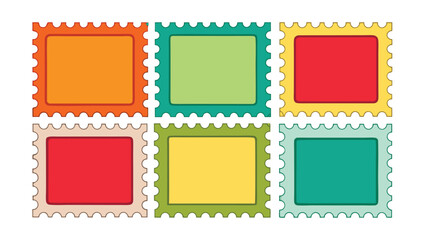A collection of postage stamps featuring decorative borders in various designs and colors..eps