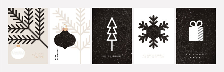 Fototapeta na wymiar Christmas and New Year Cards Collection. Elegant vector illustrations for greeting card, party invitation card, website banner, social media banner, marketing material.
