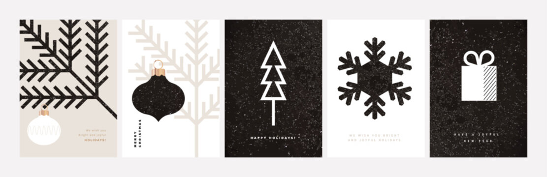Christmas and New Year Cards Collection. Elegant vector illustrations for greeting card, party invitation card, website banner, social media banner, marketing material.