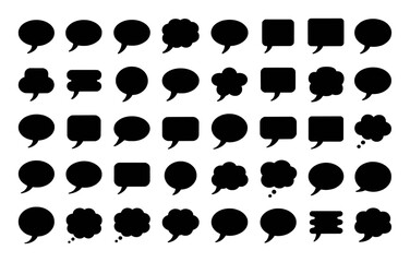 Collection of Black Speech and Thought Bubbles in Various Shapes