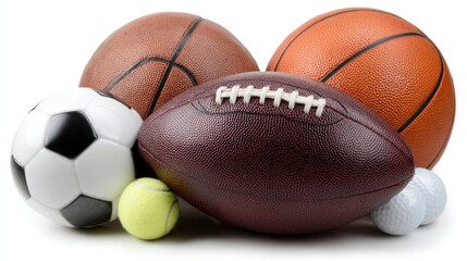 Collection of different sports balls including soccer, basketball, football, tennis, and golf during an indoor presentation in a recreational center