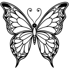 Floral Winged Butterfly Line Art