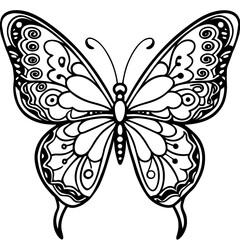 Floral Winged Butterfly Line Art