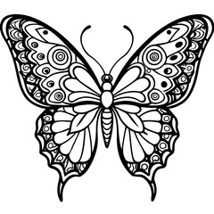 Floral Winged Butterfly Line Art