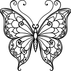 Floral Winged Butterfly Line Art