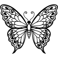 Floral Winged Butterfly Line Art