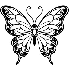 Floral Winged Butterfly Line Art