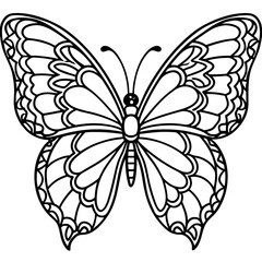 Floral Winged Butterfly Line Art