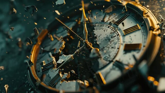 A close up view of a broken clock face on a table, with intricate details and worn-out mechanisms