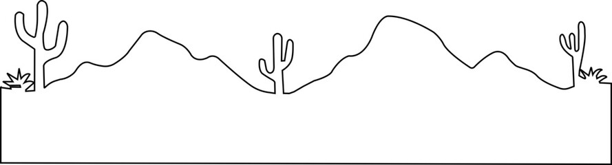 Desert icon, Global Warming line icon, Mountain landscape vector. Canyon with desert hand drawn .Rocky Mountains illustration.Minimalist single line a saguaro cactus a hill desert.