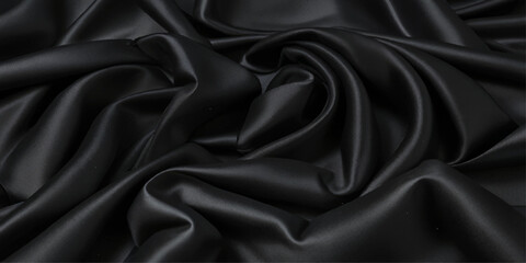 Obraz premium Close-up of Draped Black Satin Fabric. A close-up view of luxurious black satin fabric with dramatic folds and drapes.