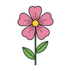 Cute Pink Flower with Green Leaves Illustration