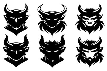 Evil Demon Faces Silhouette Vector | Scary Monster Head Clipart for Halloween