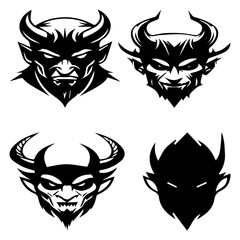 Evil Demon Faces Silhouette Vector | Scary Monster Head Clipart for Halloween