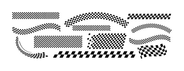 Fototapeta premium Collection of checkered flag patterns and racing stripes in various shapes