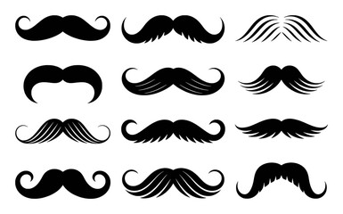 Collection of Black Mustache Silhouettes on White Background