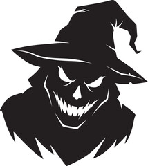 Sinister Scarecrow Silhouette Haunted Face with Crooked Hat and Menacing Grin