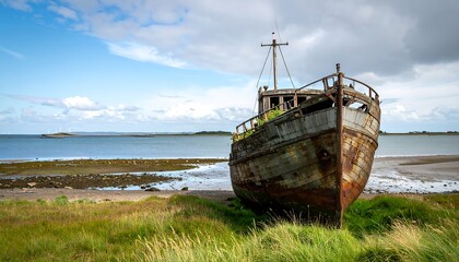 Rusted ship on beach